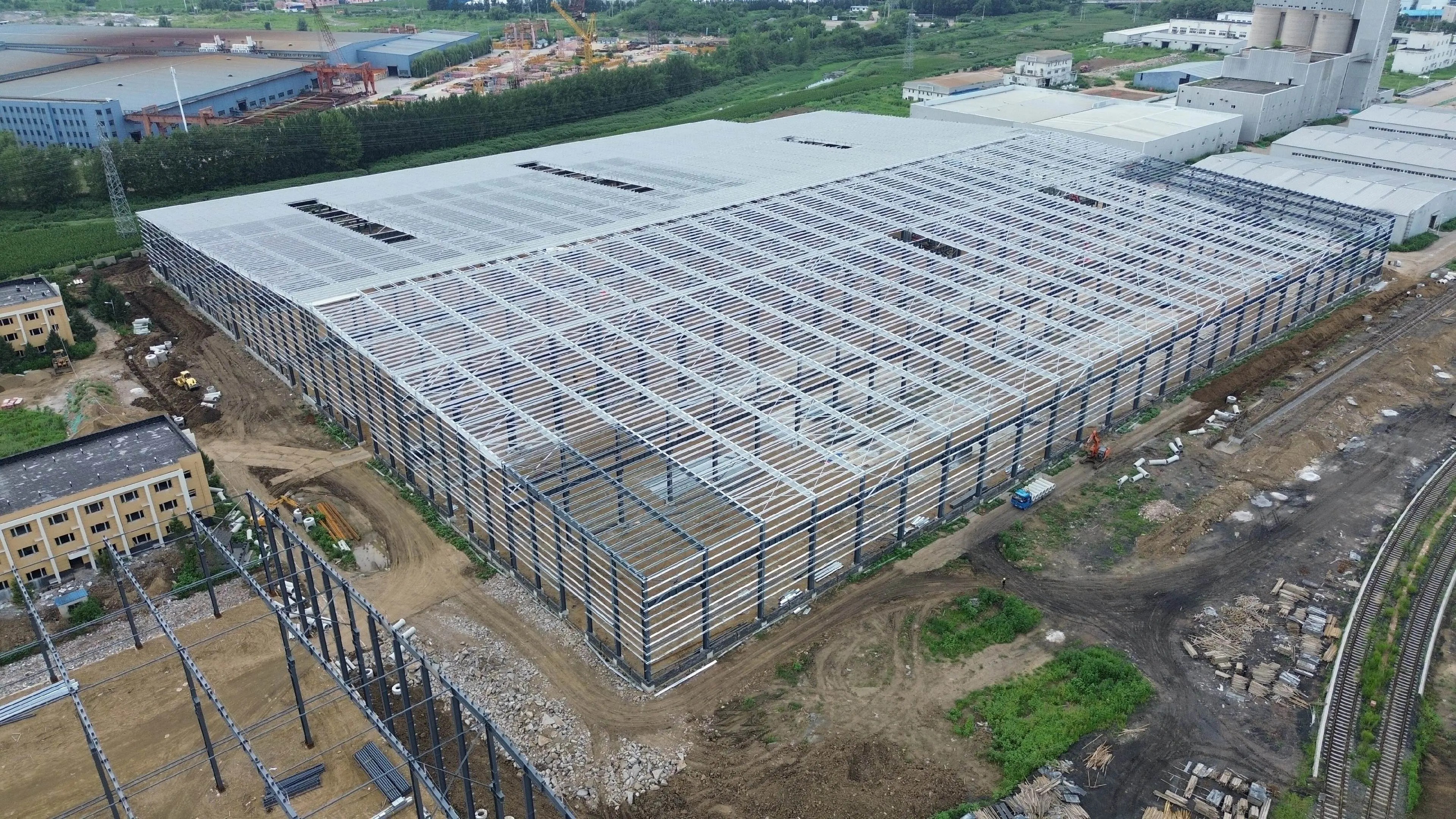 Aerial angle showing multi-span framework