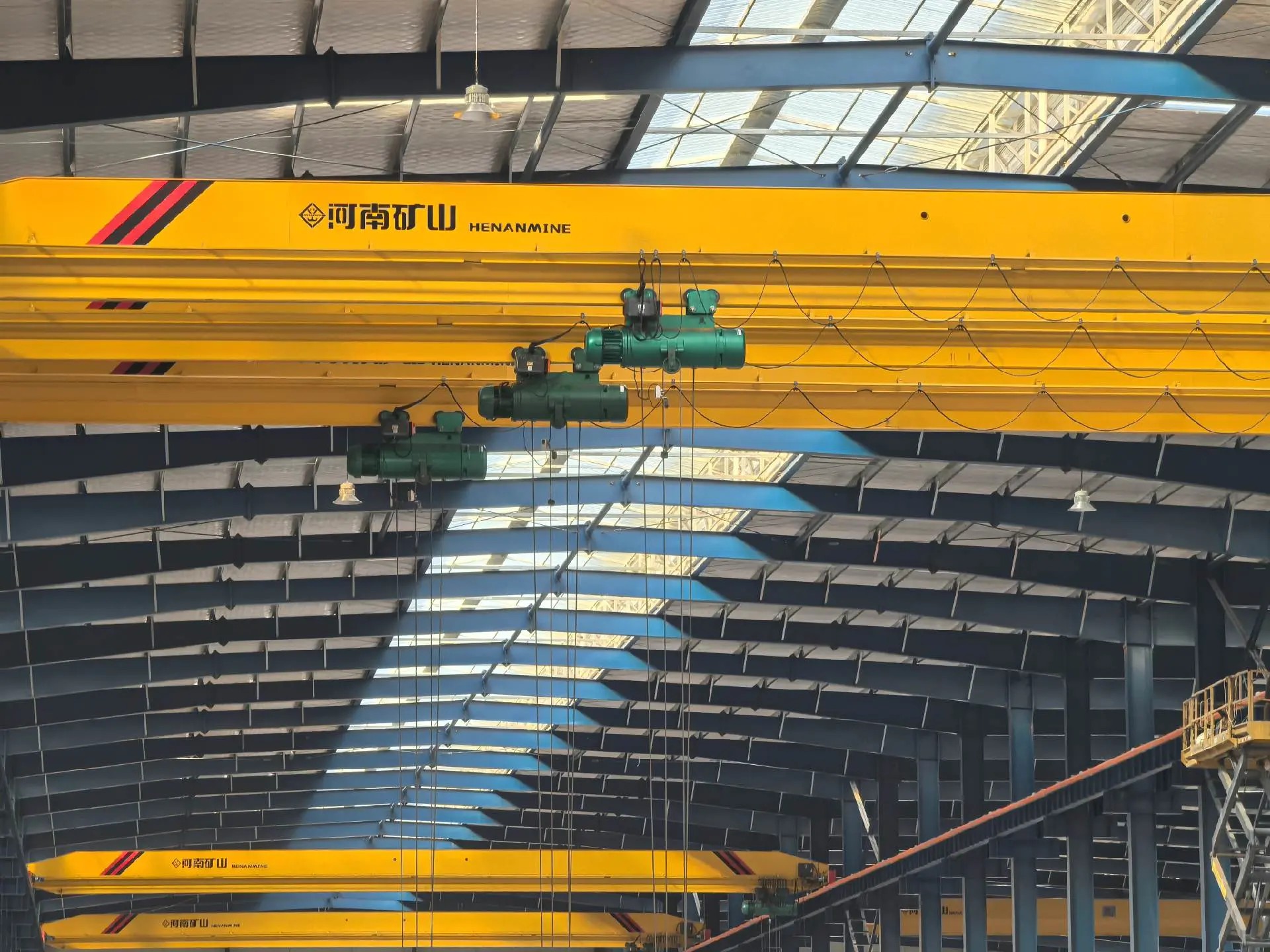 Crane hoists and steel beams